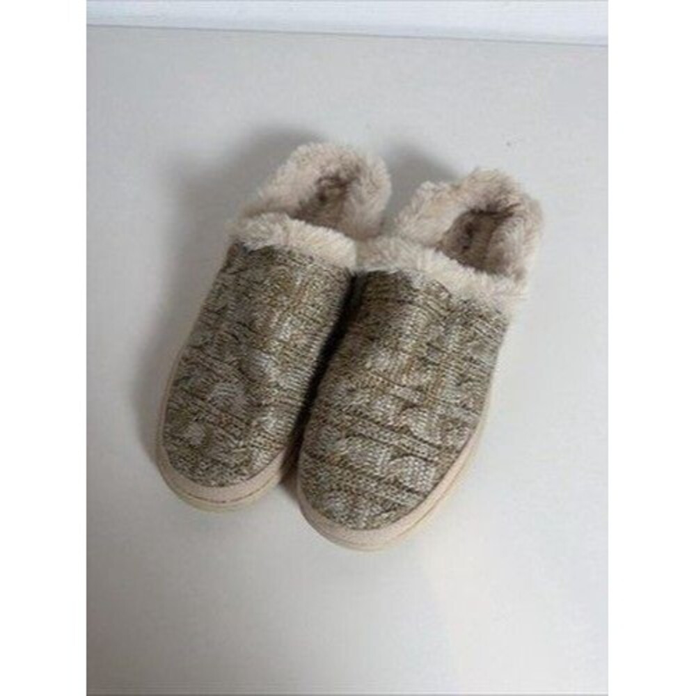 TOMS Cable Knit Mule Slippers Womens Tan Lined Slip On Clogs US 9 Y2K Granny 80s
